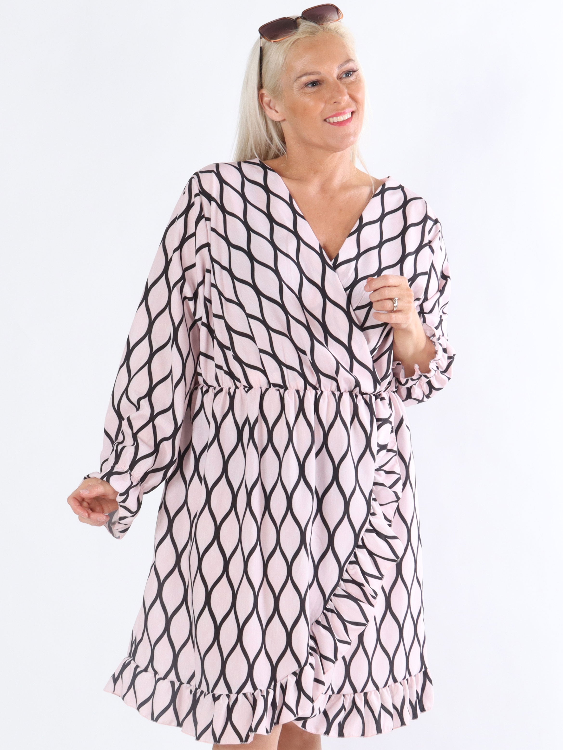 Malou - Kjole i slå-om look med mønster